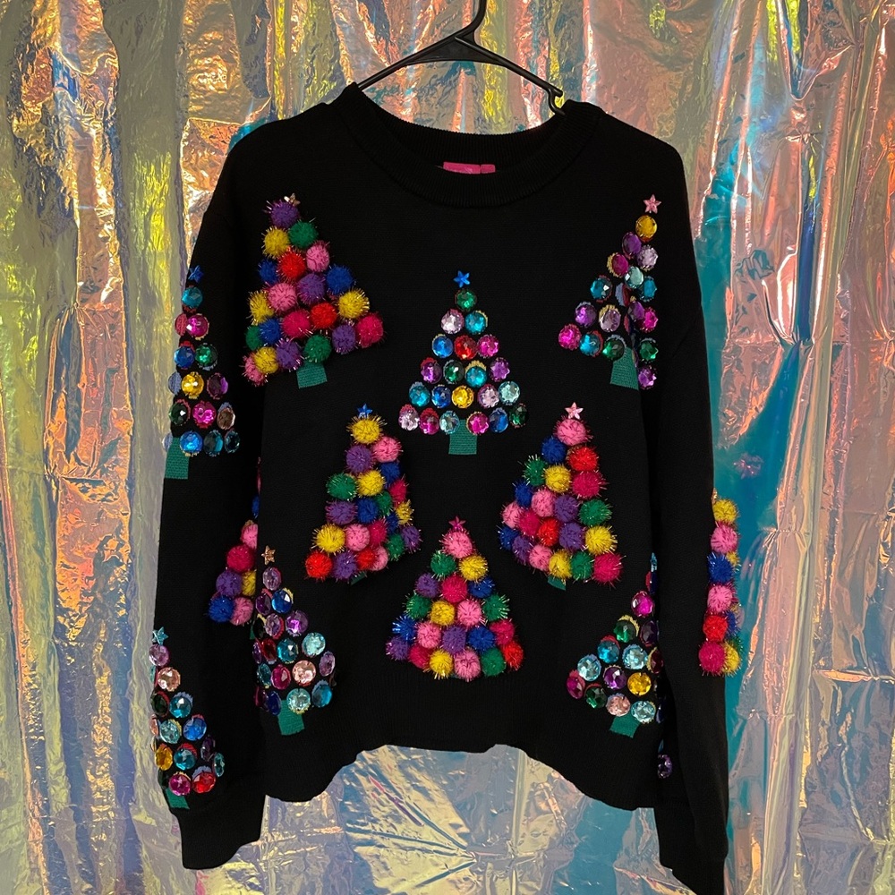 QOS Gem & Pom-Pom Christmas Tree Sweater